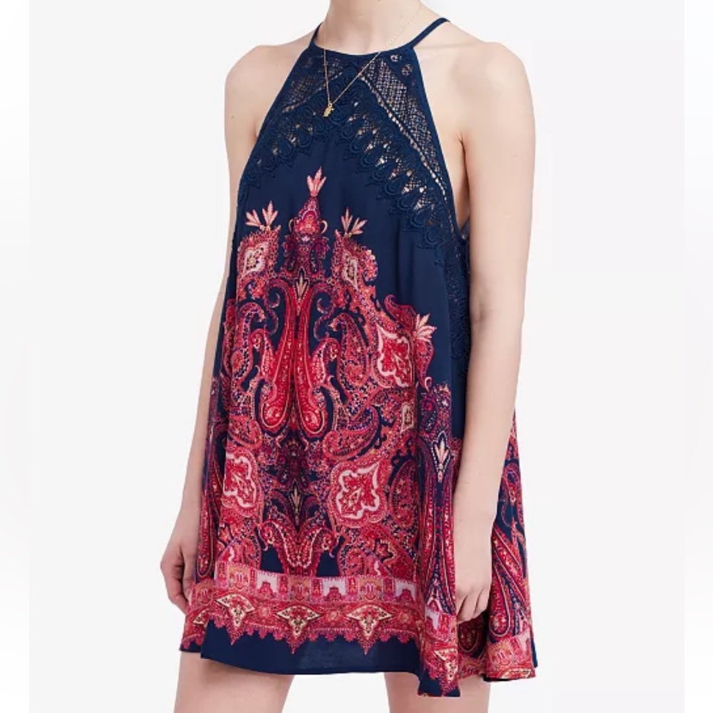 Free People Shea Printed Mini Dress Navy Paisley boho festival casual hippie Mβ
